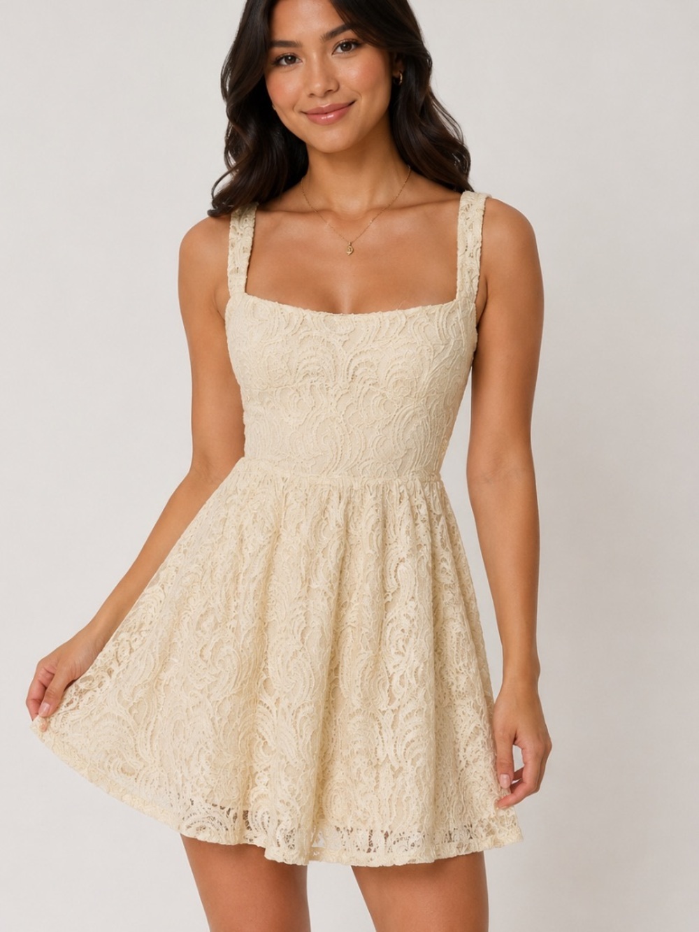 Free People Cream Turn Back Time Lace Romantic Open Back Mini Dress Size 2